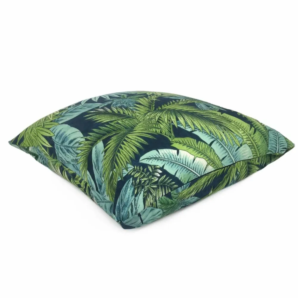 Bahama Breeze Blue Green Palm Fronds Botanical Cotton Print Pillow Cover