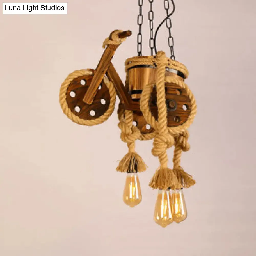 Beige Antique Wood Motor Chandeliers for Hallway Dining Room Ceiling Fixture