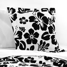 Black Hawaiian Hibiscus Flowers on White  Euro Pillow Sham