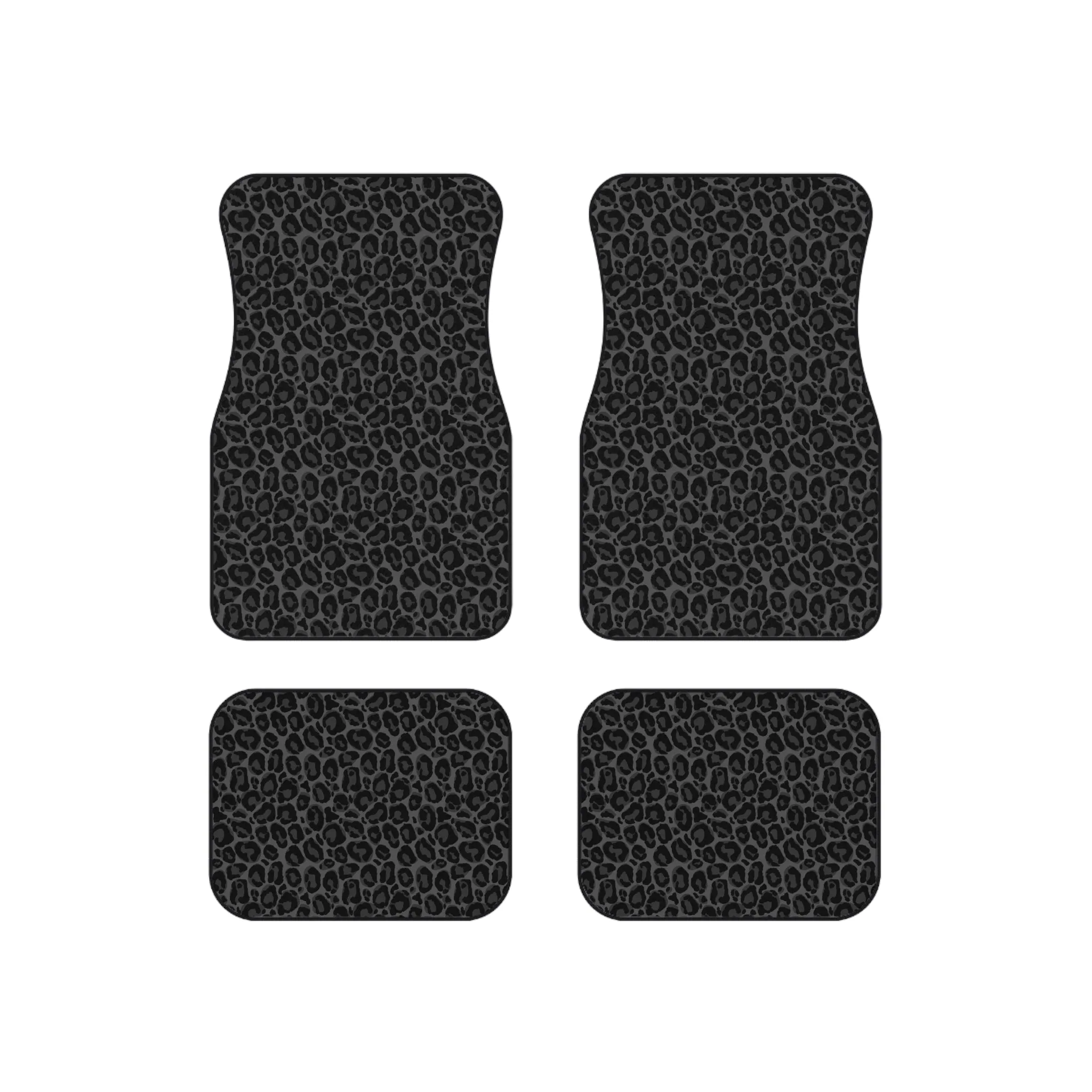 Black Leopard Car Front and Back Floor Mats (Set of 4), Cheetah Print Auto Vehicle Suv Truck Accessories Rubber All Weather Women Men Mat