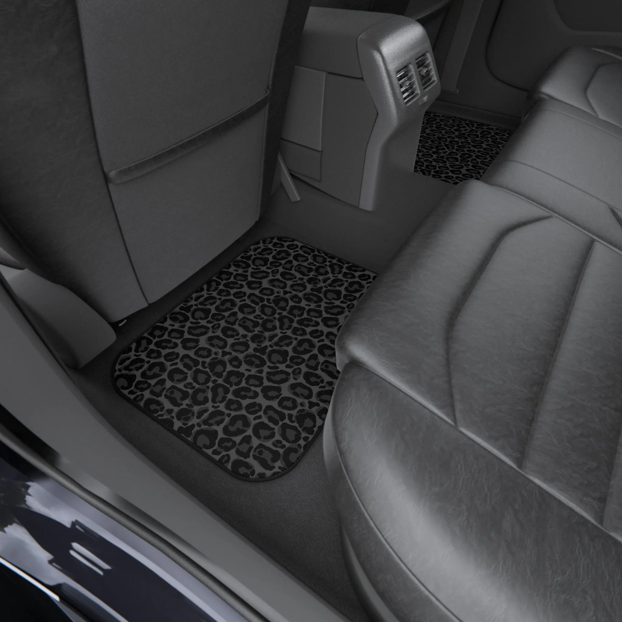 Black Leopard Car Front and Back Floor Mats (Set of 4), Cheetah Print Auto Vehicle Suv Truck Accessories Rubber All Weather Women Men Mat