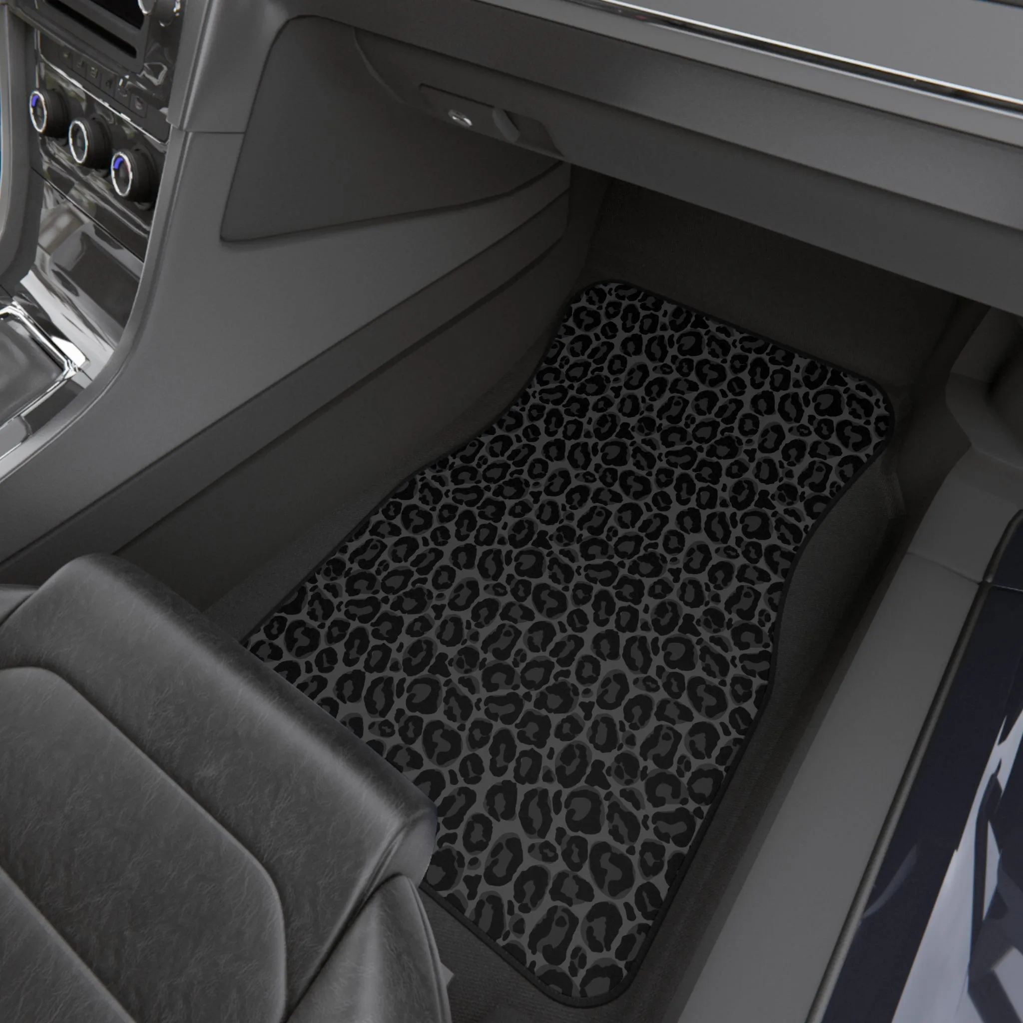 Black Leopard Car Front and Back Floor Mats (Set of 4), Cheetah Print Auto Vehicle Suv Truck Accessories Rubber All Weather Women Men Mat