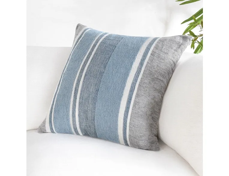 Blue and Grey Striped 22" Pillow