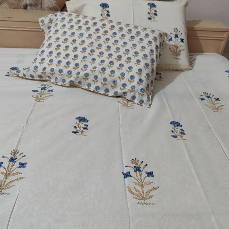 BLUE FLORAL MOTIFS BED SHEET