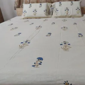 BLUE FLORAL MOTIFS BED SHEET