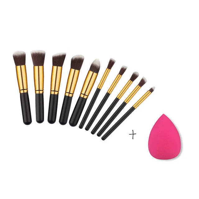 BLUEFRAG Mini 10pcs Makeup Brushes Foundation Blending Blush Make up Brush    1 Water Sponge Cosmetics Puff, Beauty tool Kit Set