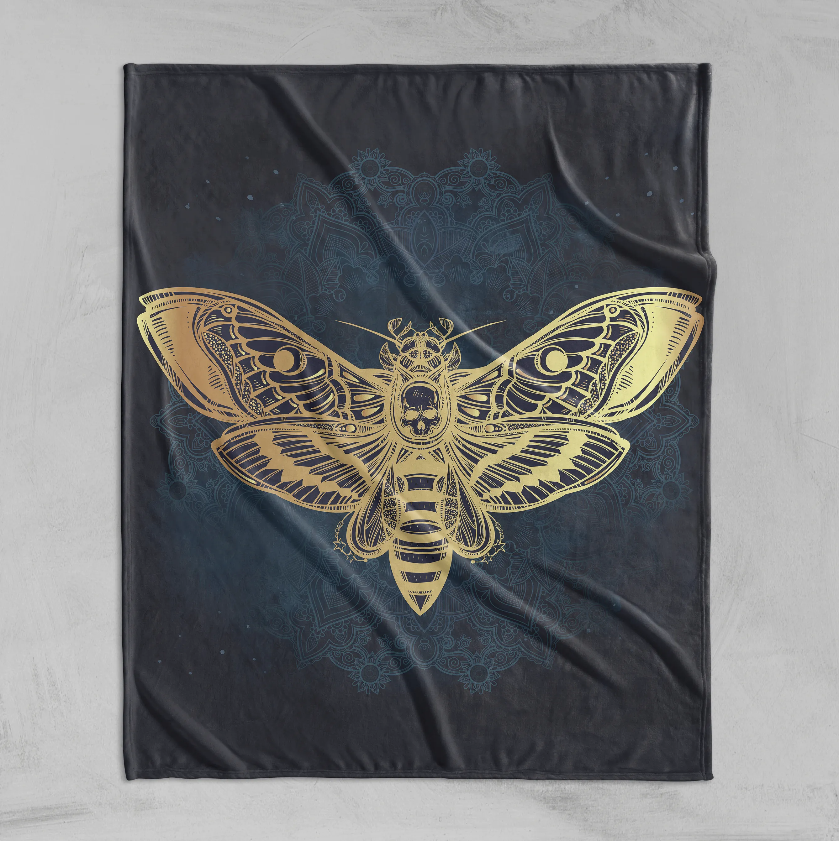 Boho Midnight Mandala Moth Decorative Throw and Pillow Cover Set