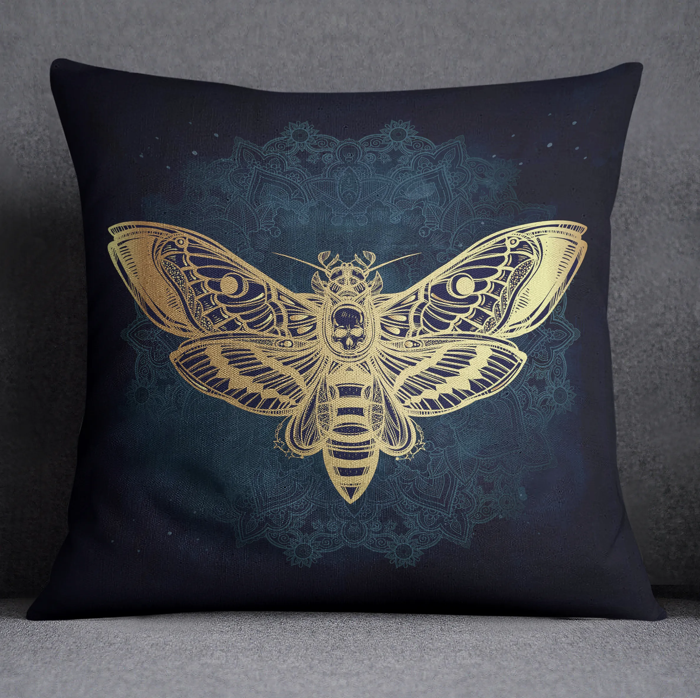 Boho Midnight Mandala Moth Decorative Throw and Pillow Cover Set