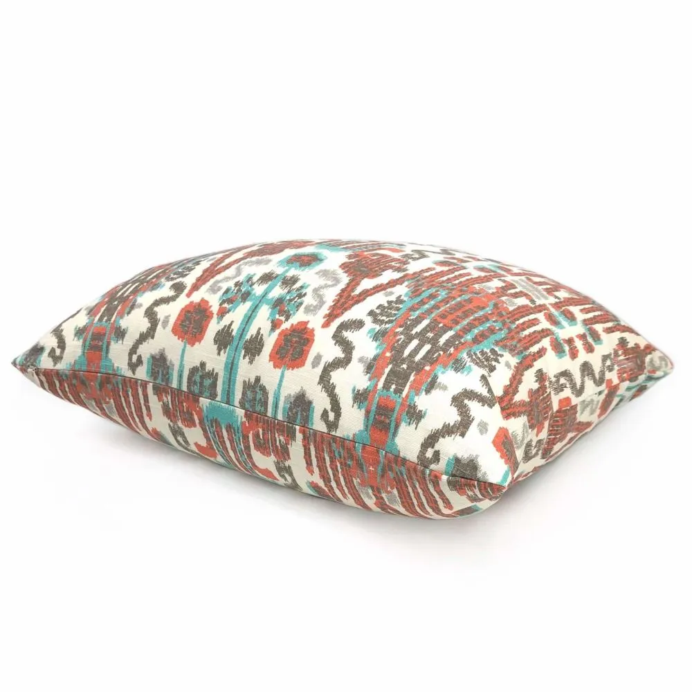 Bombay Paprika Orange Aqua Cream Ikat Pillow Cover (Made from Lacefield Designs Fabric)