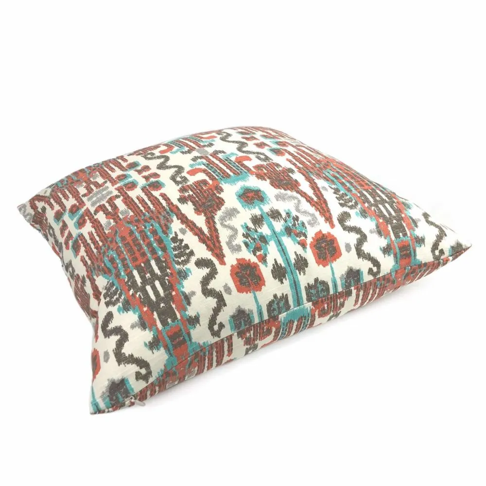 Bombay Paprika Orange Aqua Cream Ikat Pillow Cover (Made from Lacefield Designs Fabric)