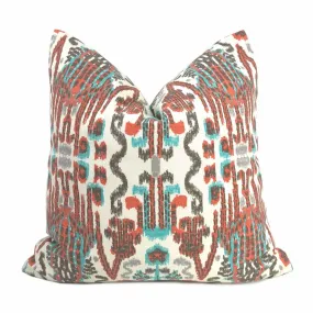 Bombay Paprika Orange Aqua Cream Ikat Pillow Cover (Made from Lacefield Designs Fabric)