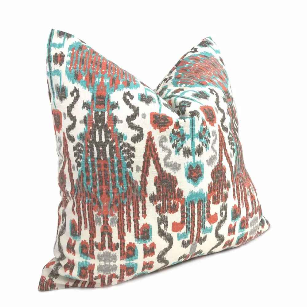 Bombay Paprika Orange Aqua Cream Ikat Pillow Cover (Made from Lacefield Designs Fabric)