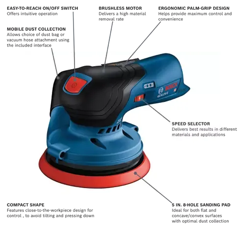 Bosch 12V Max Brushless 5" Random Orbit Sander (Bare Tool)