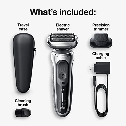 Braun Series 7 7020s Flex Electric Razor for Men with Precision Trimmer, Wet & Dry, Rechargeable, Cordless Foil Shaver, Silver