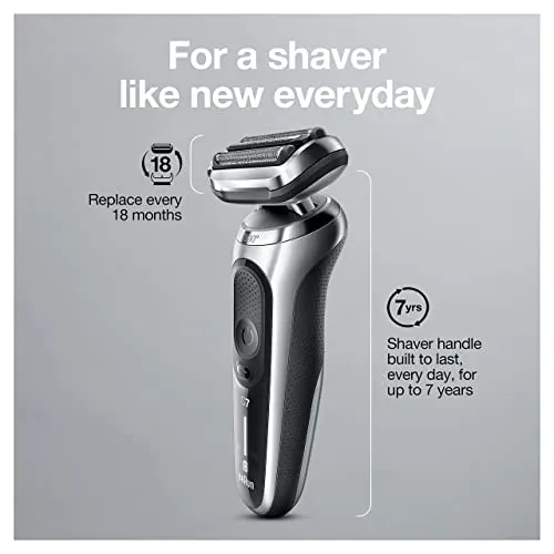 Braun Series 7 7020s Flex Electric Razor for Men with Precision Trimmer, Wet & Dry, Rechargeable, Cordless Foil Shaver, Silver