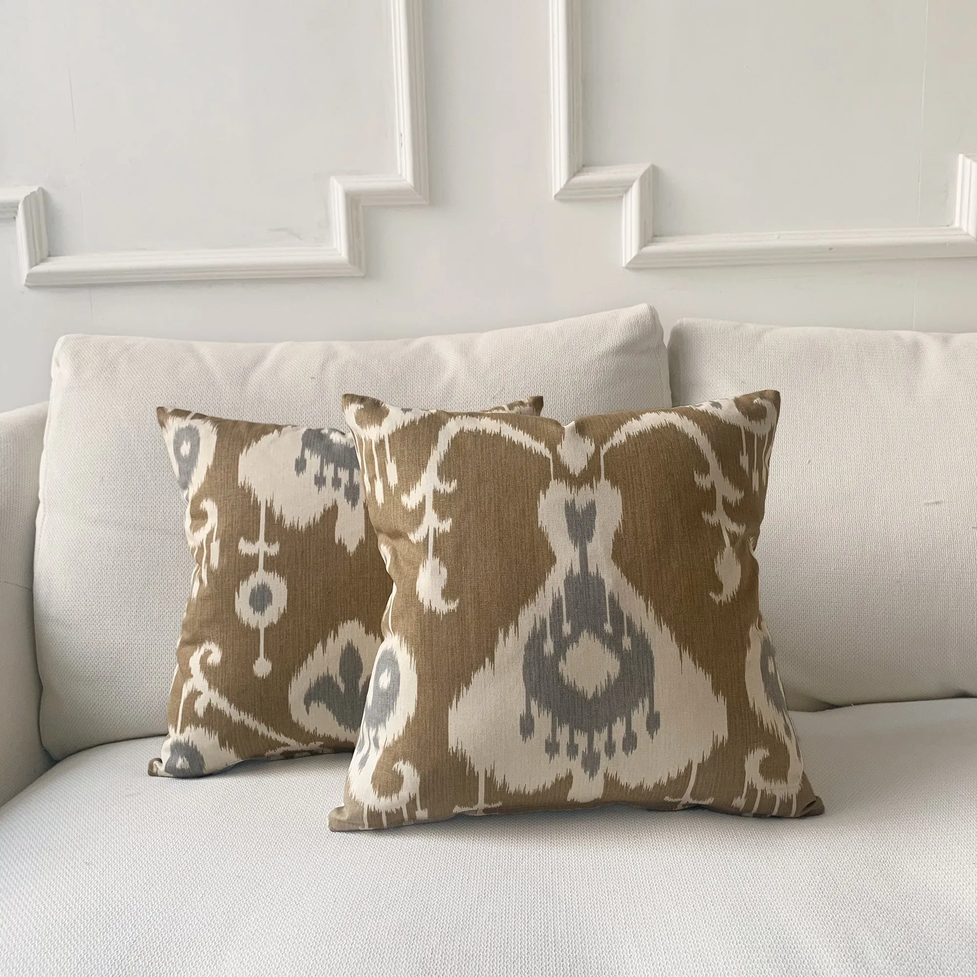 Brown Ikat Linen Throw Pillow Cover 18x18