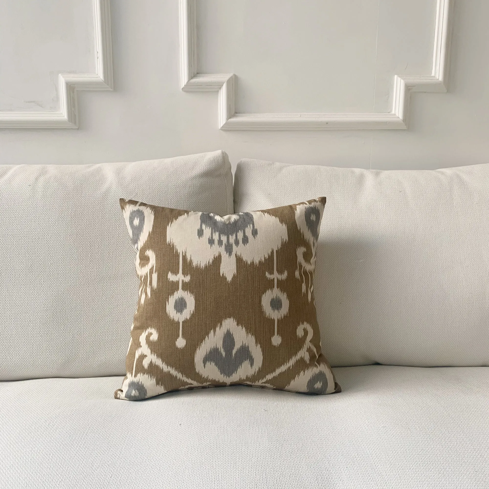 Brown Ikat Linen Throw Pillow Cover 18x18