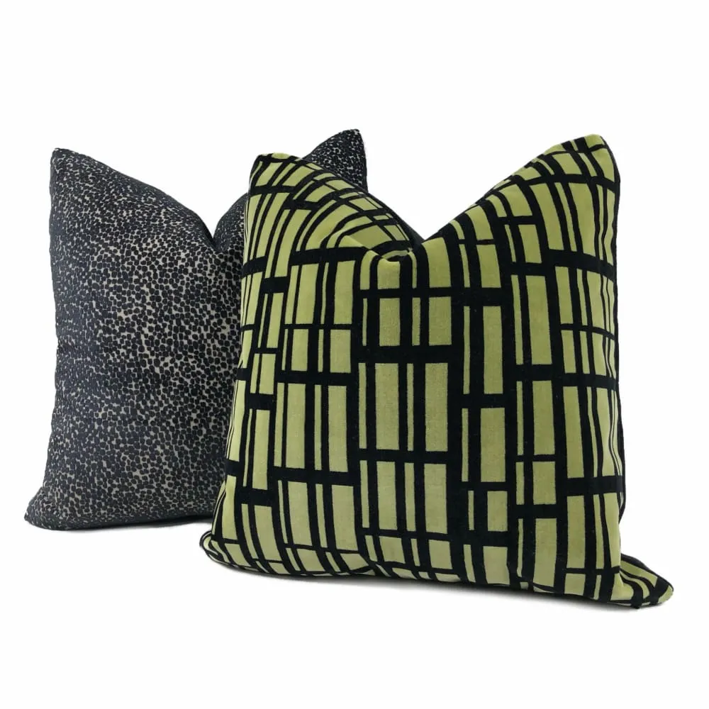 Brunschwig & Fils Black Chartreuse Gridlock Velvet Pillow Cover (Fabric available by the Yard)