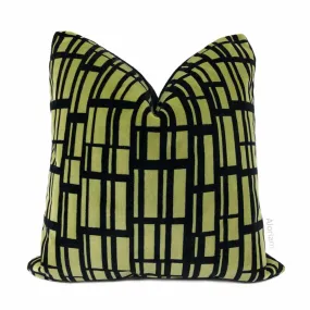 Brunschwig & Fils Black Chartreuse Gridlock Velvet Pillow Cover (Fabric available by the Yard)