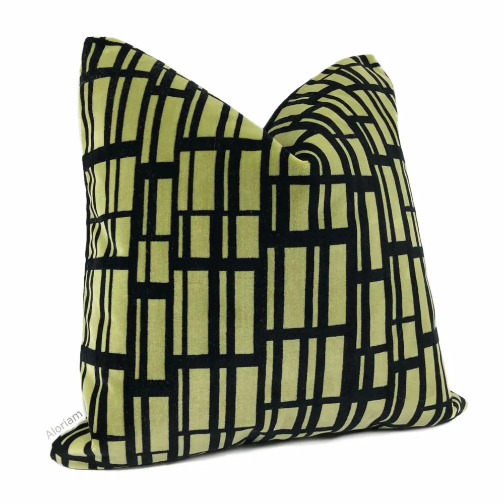 Brunschwig & Fils Black Chartreuse Gridlock Velvet Pillow Cover (Fabric available by the Yard)