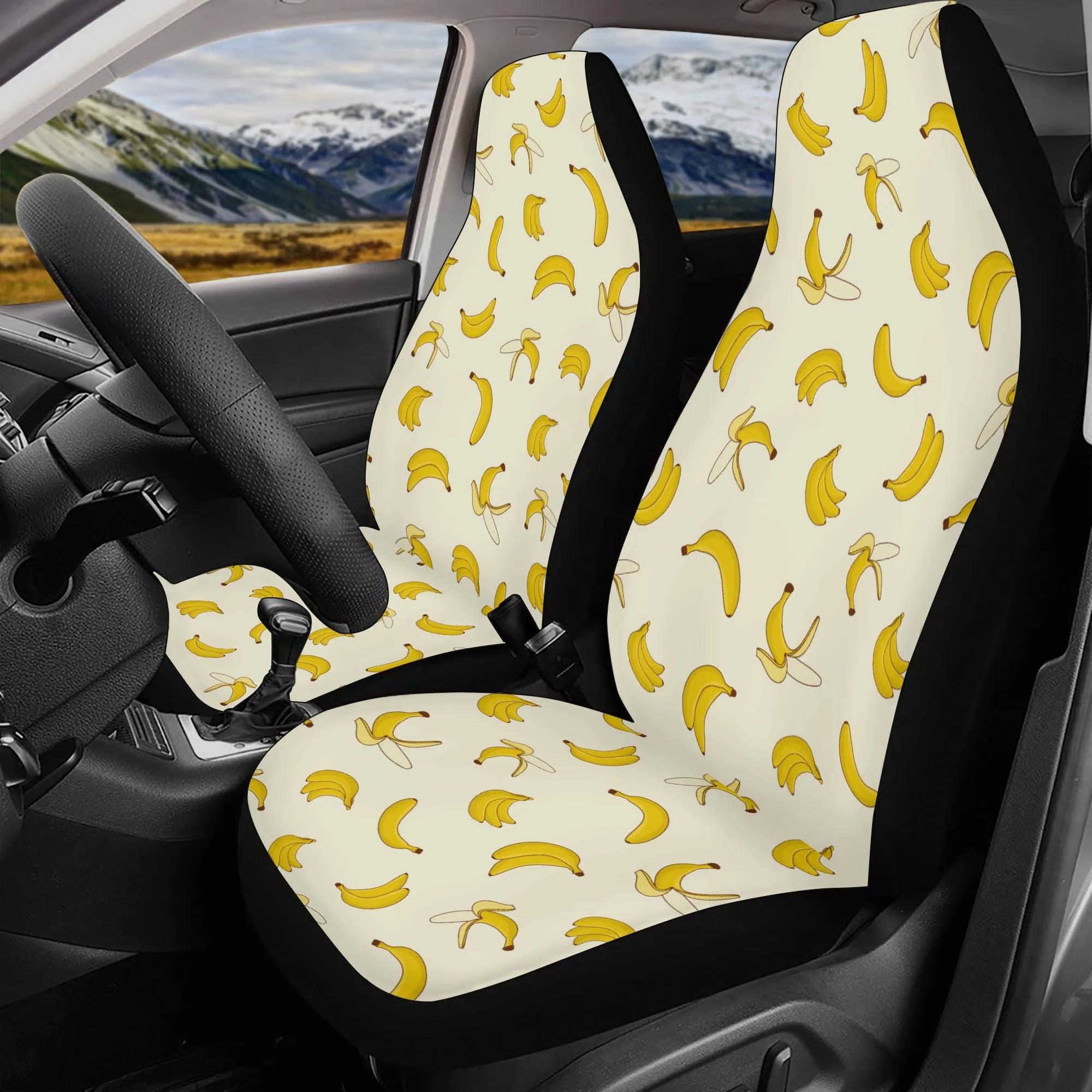 Car Accessories | Car Seat Covers for Front & Back | Cool Fitted Sweat Protector | Vehicle Interiors Upholstery | Yellow Bananas