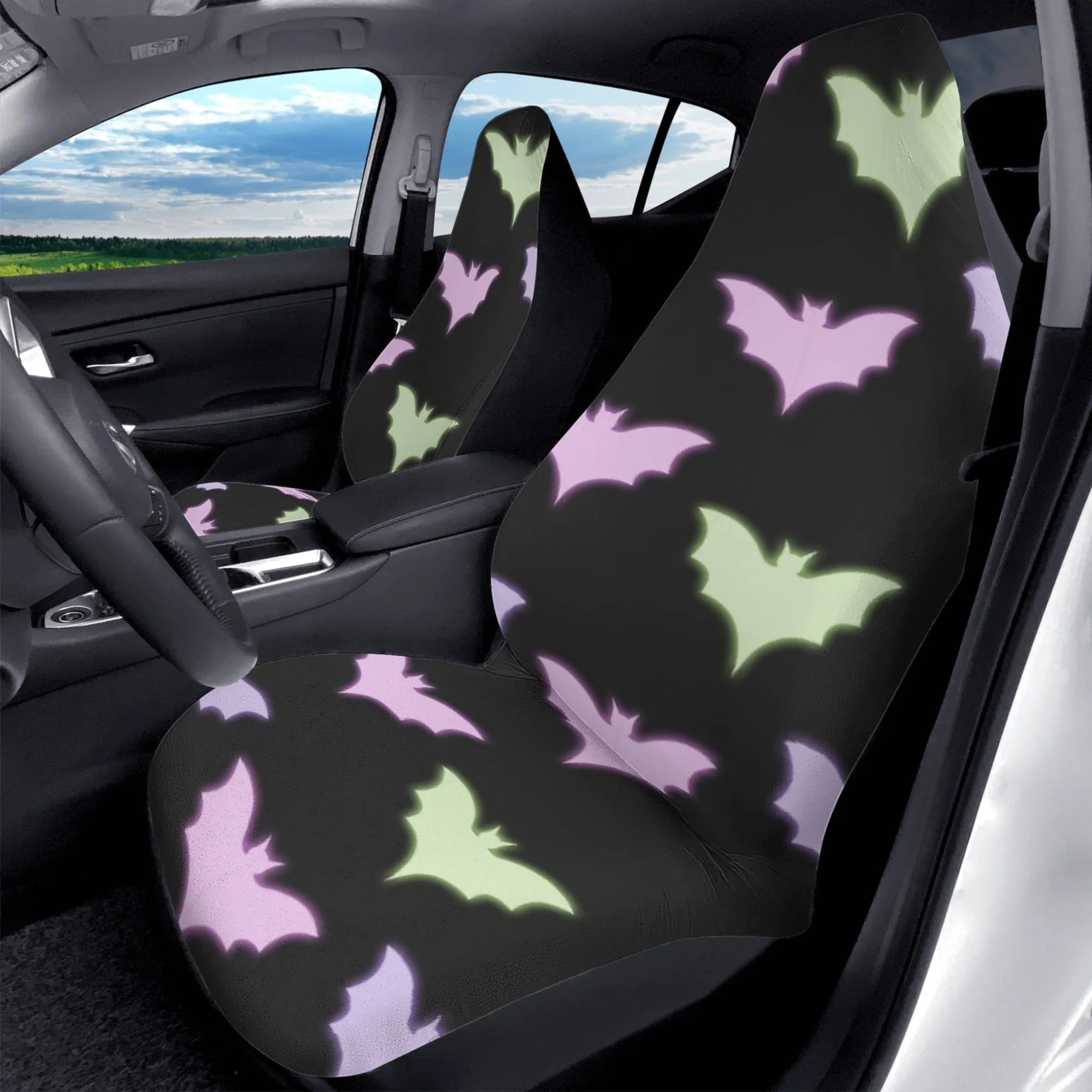 Car Accessories | Car Seat Covers for Front | Set of 2 | Sweat Protector | Vehicle Interiors– Pastel Goth Bats