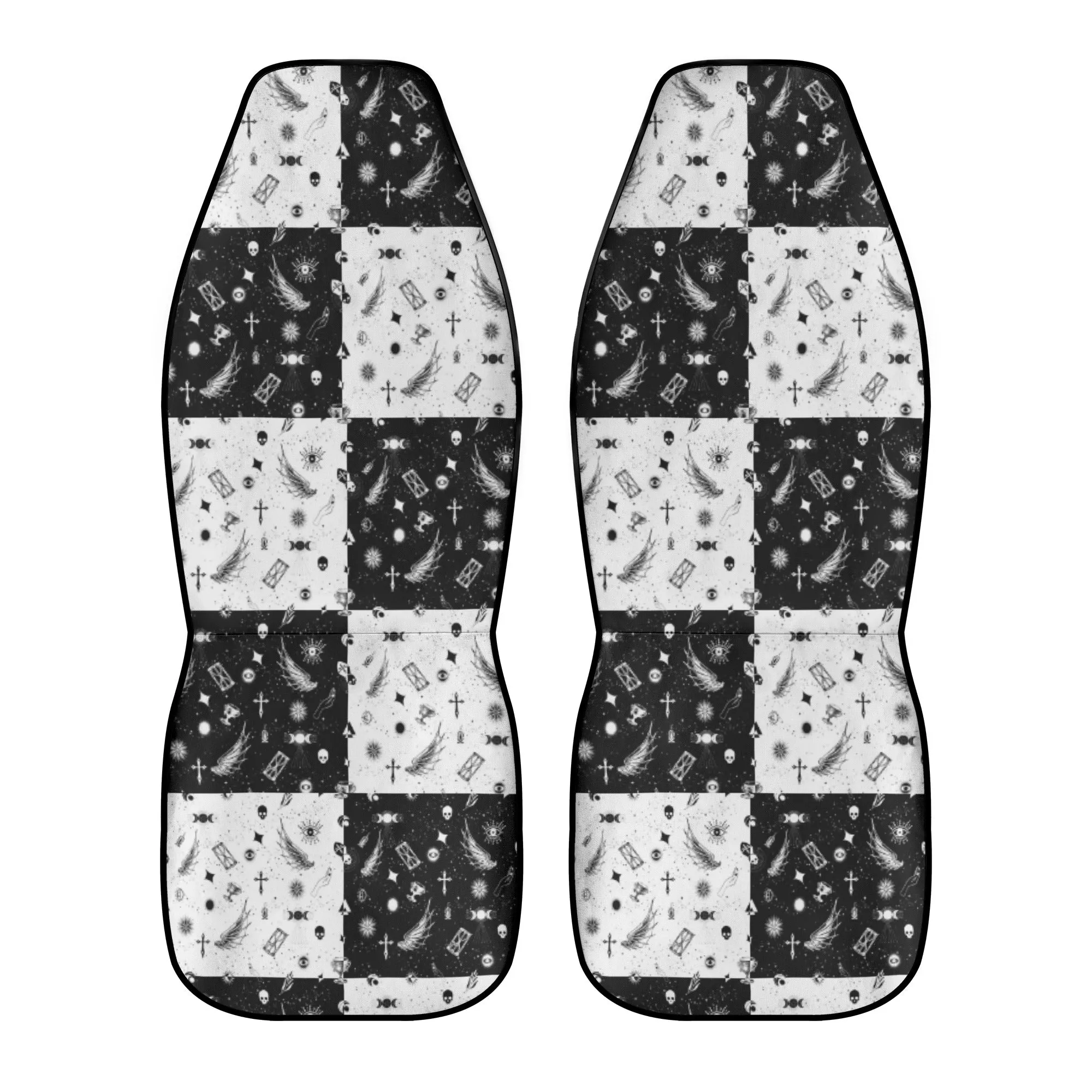 Car Accessories | Car Seat Covers for Front | Set of 2 | Sweat Protector | Vehicle Interiors–Monochrome Checkered