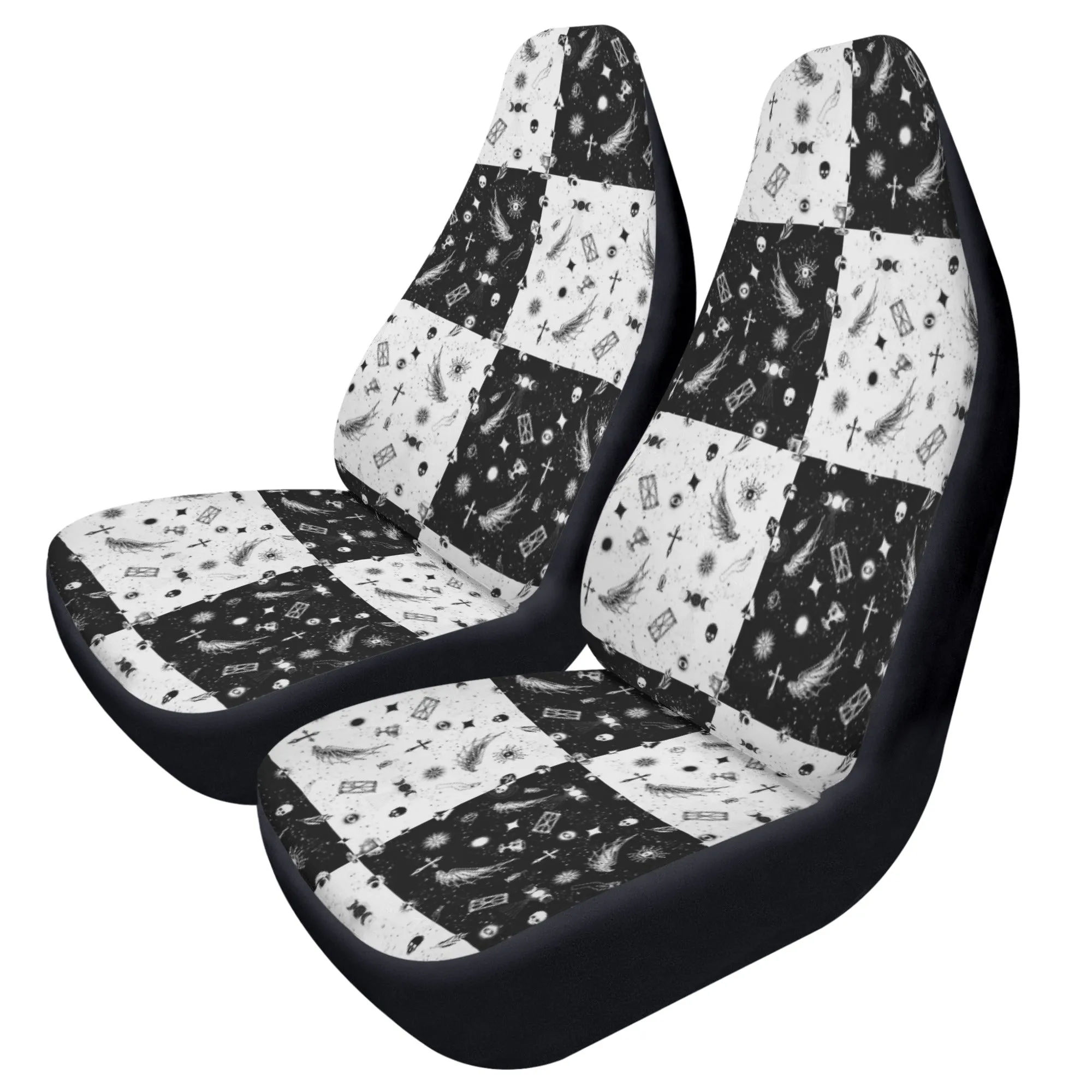 Car Accessories | Car Seat Covers for Front | Set of 2 | Sweat Protector | Vehicle Interiors–Monochrome Checkered