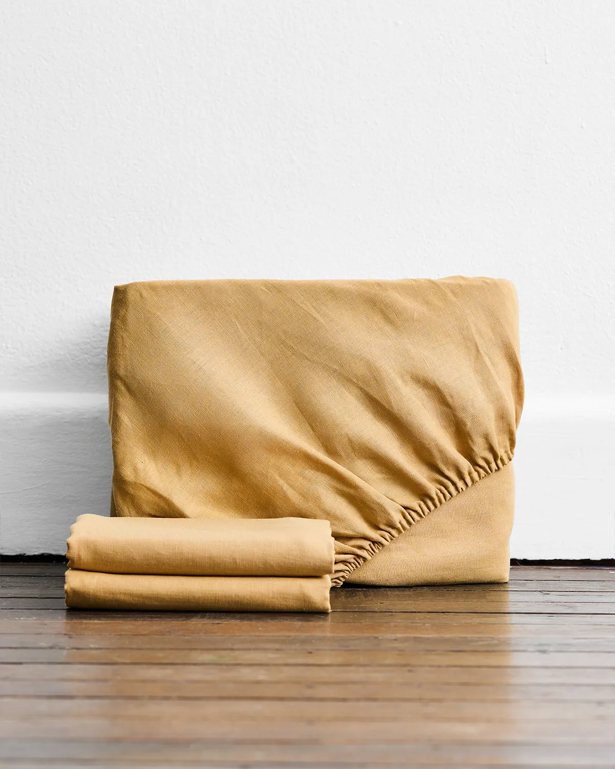 Caramel 100% French Flax Linen Fitted Sheet Set