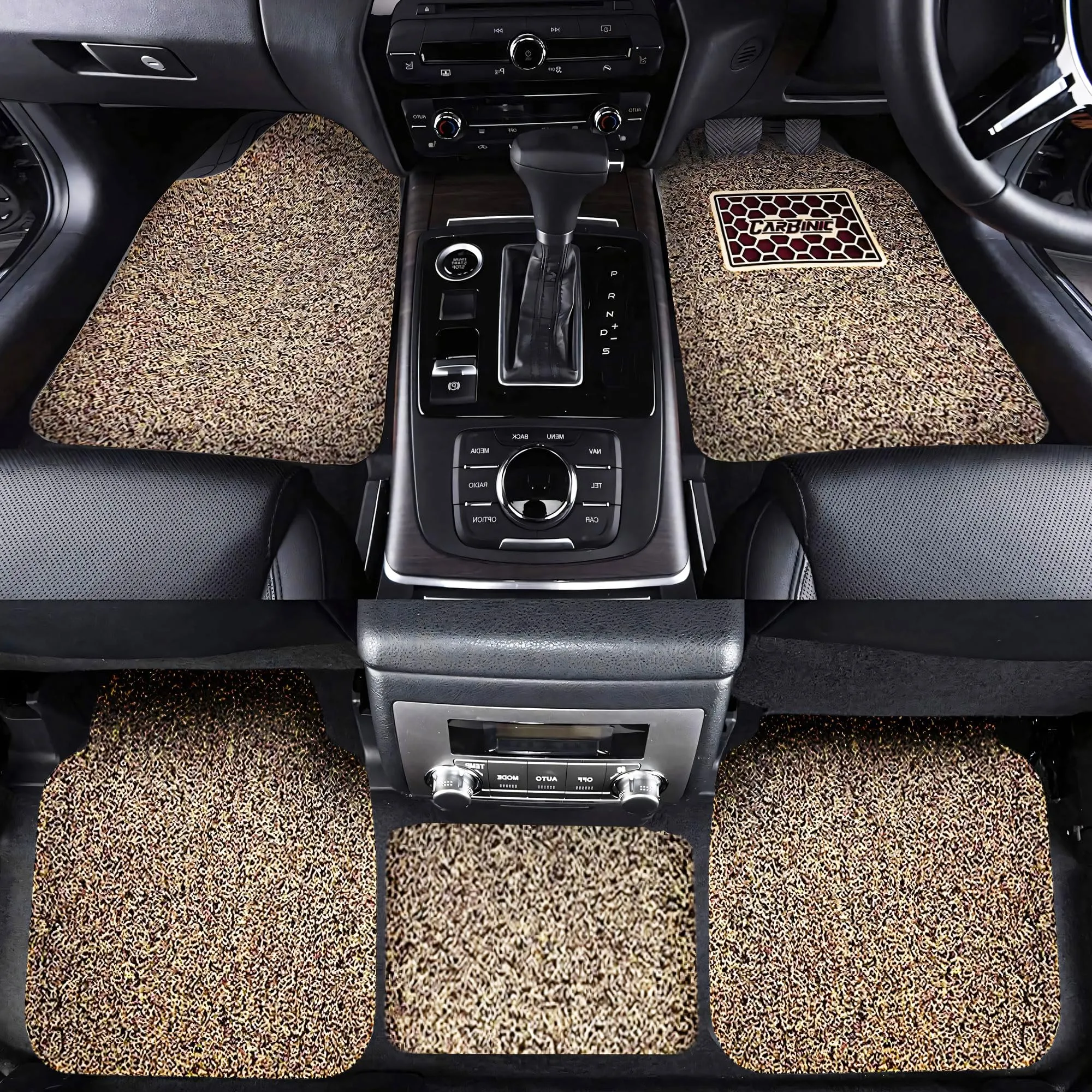 CARBINIC Anti Skid Car Mats - Universal Fit - For All Cars Curly/Noodle Car Floor Mat All Weather Pvc Car Mat Premium Vinyl Rubber Car Mats Car Accessories Set Of 5- Beige Brown