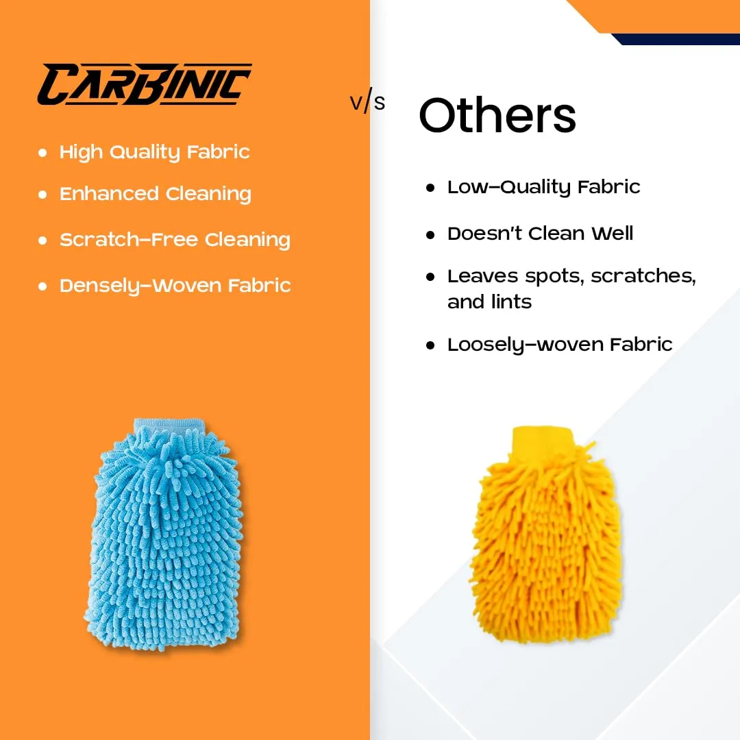 CARBINIC Car Cleaning Cloth Wash Mitt | Super Soft Ultra-Absorbent | Multipurpose Vehicle Home Cleaning Gloves Dual Side Scratch Free Bike & Car Cleaning Accessories | Wet or Dry Use- Pack of 1, Blue