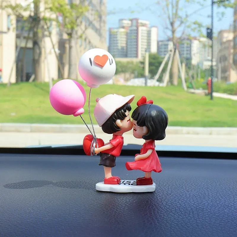 Cartoon Couples Car Decoration Model Cute Figure Figurines Balloon Ornament Auto Interior Dashboard Accessories For Girls Gifts