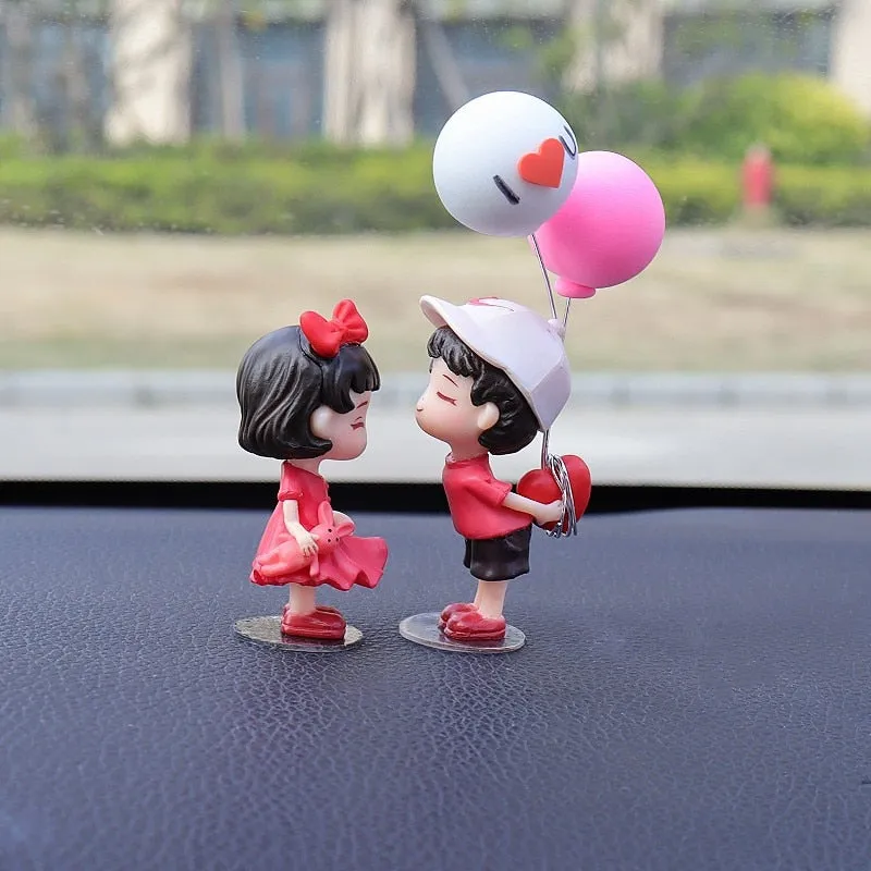 Cartoon Couples Car Decoration Model Cute Figure Figurines Balloon Ornament Auto Interior Dashboard Accessories For Girls Gifts