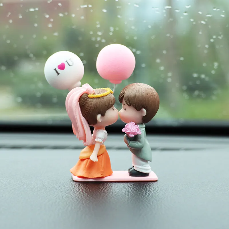 Cartoon Couples Car Decoration Model Cute Figure Figurines Balloon Ornament Auto Interior Dashboard Accessories For Girls Gifts