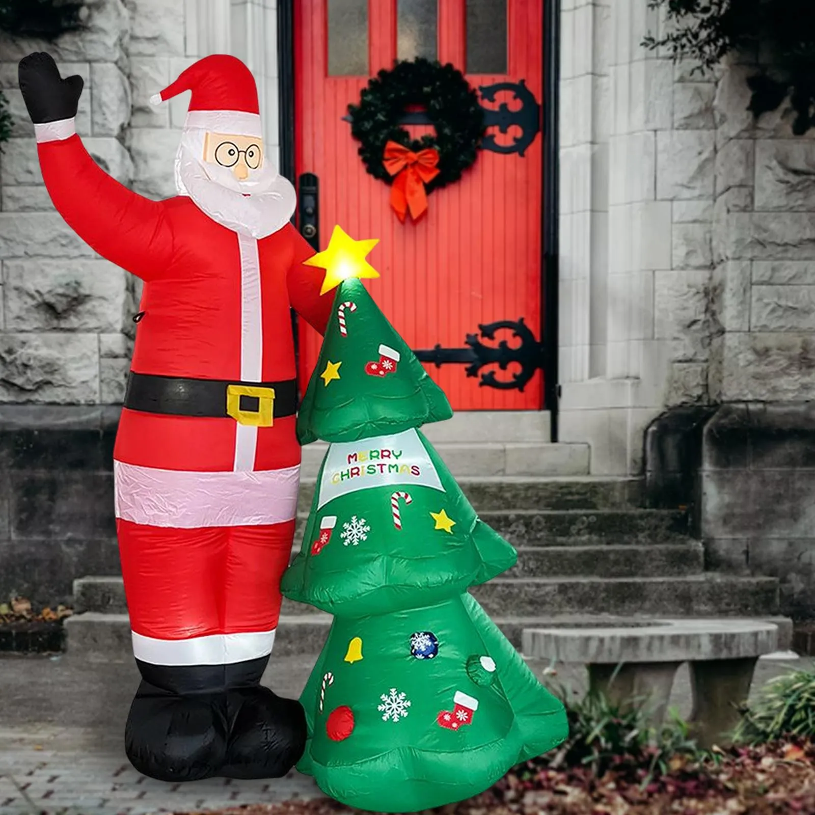 Christmas Inflatable Santa and Christmas Tree XL large 8 feet 2.5m Inflatable with LED lights