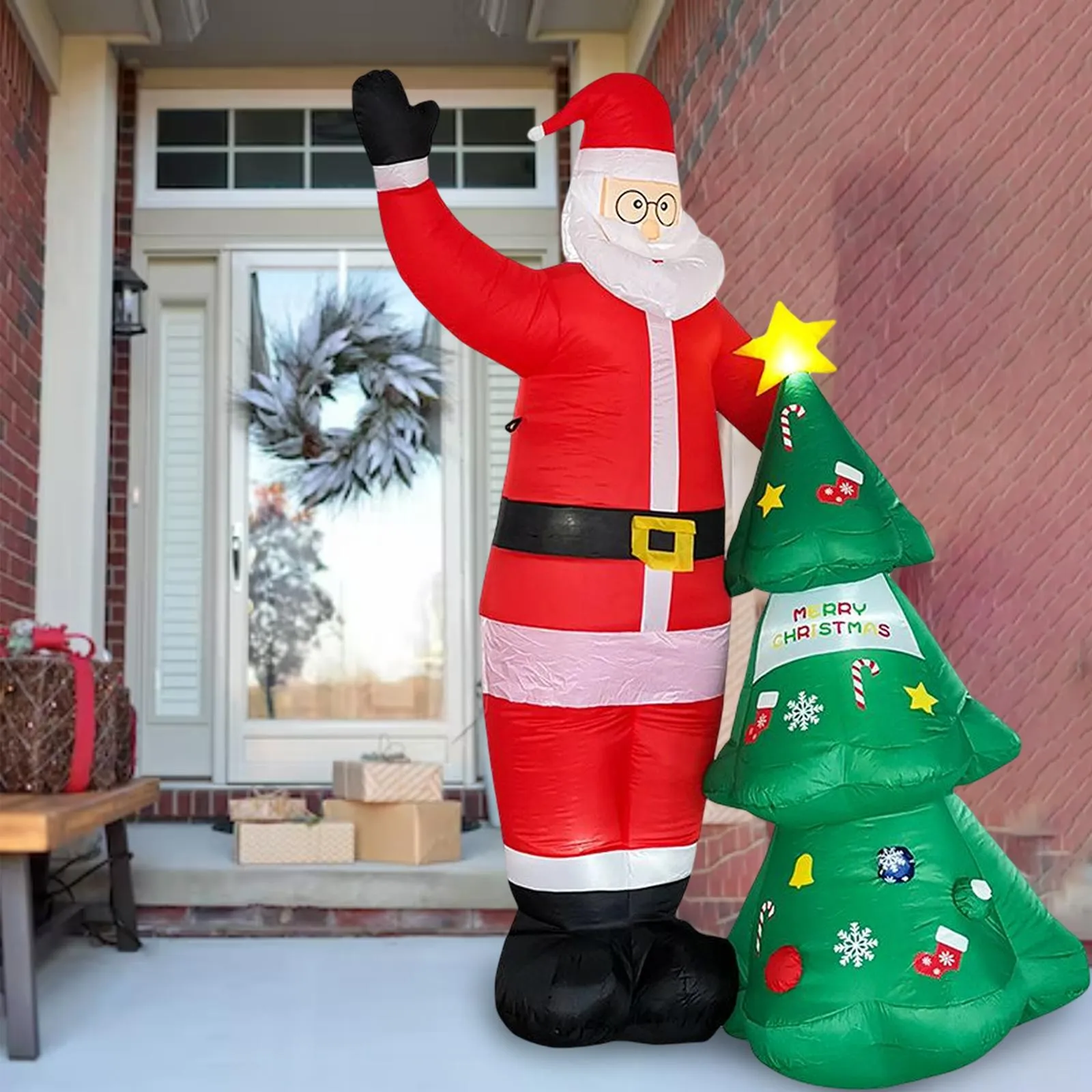 Christmas Inflatable Santa and Christmas Tree XL large 8 feet 2.5m Inflatable with LED lights