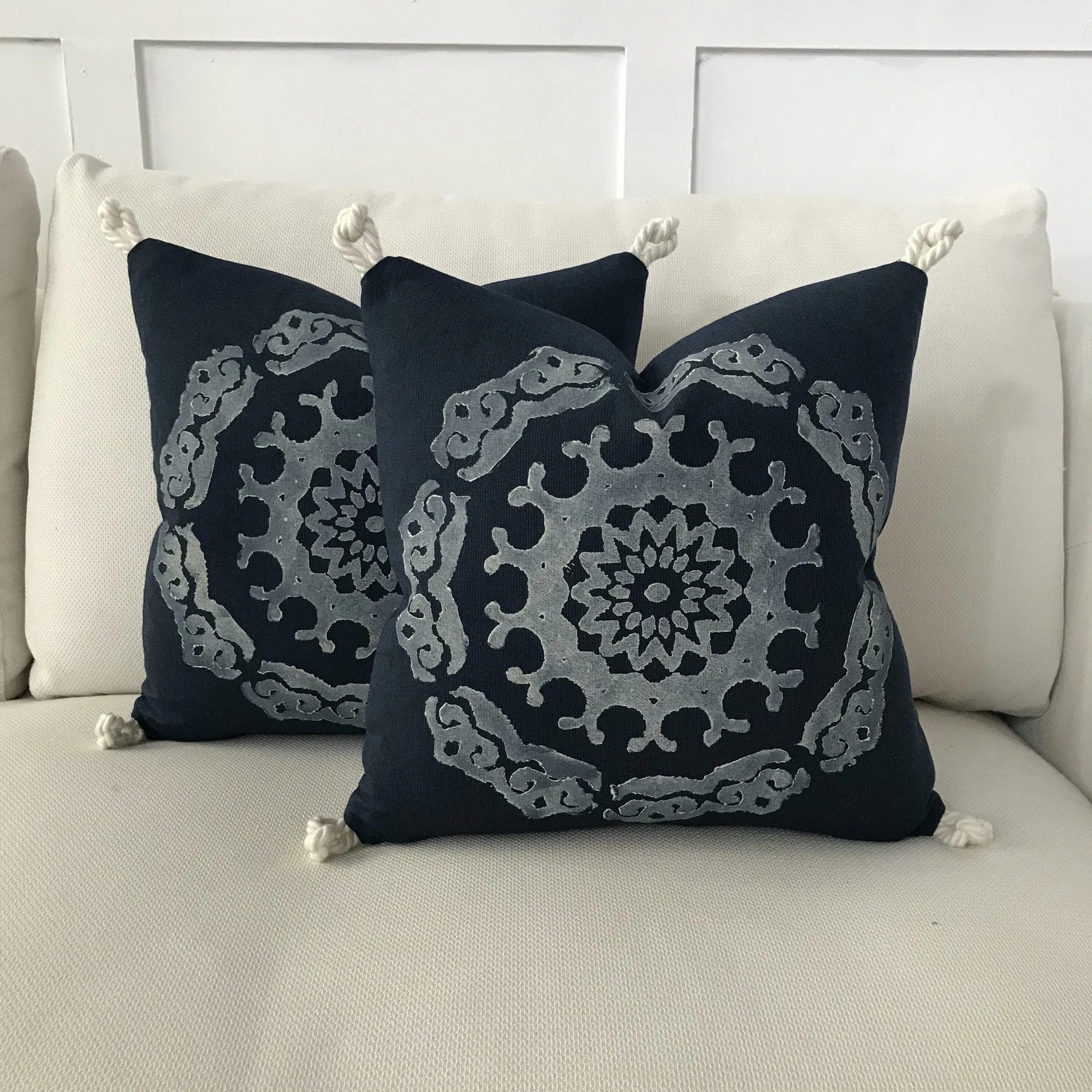 Cipressa Indigo Block Printed Outdoor Throw Pillow Cover 17x17