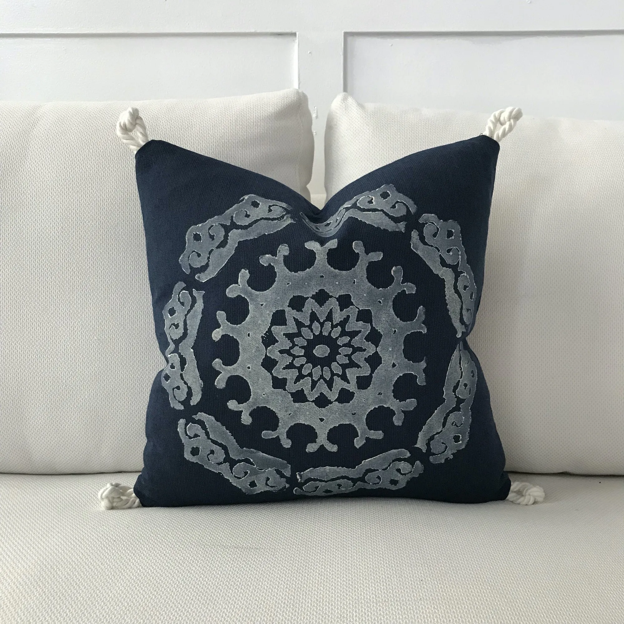 Cipressa Indigo Block Printed Outdoor Throw Pillow Cover 17x17