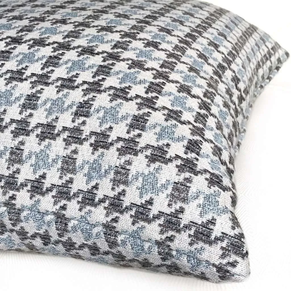 (CLEARANCE) Gray Blue Beige Houndstooth Geometric Pillow Cover