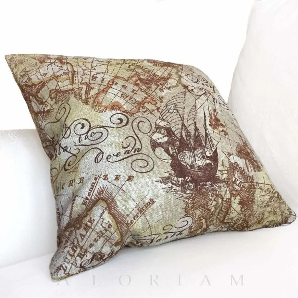 (CLEARANCE) Magellan Antique Old World Map Print Brown Beige Linen Pillow Cover