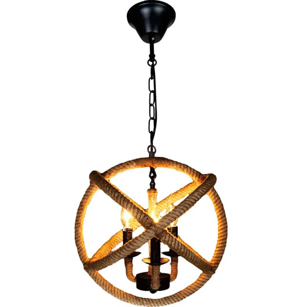 Contemporary Industrial Hemp Rope Round 4-Light Pendant Light For Dining Room