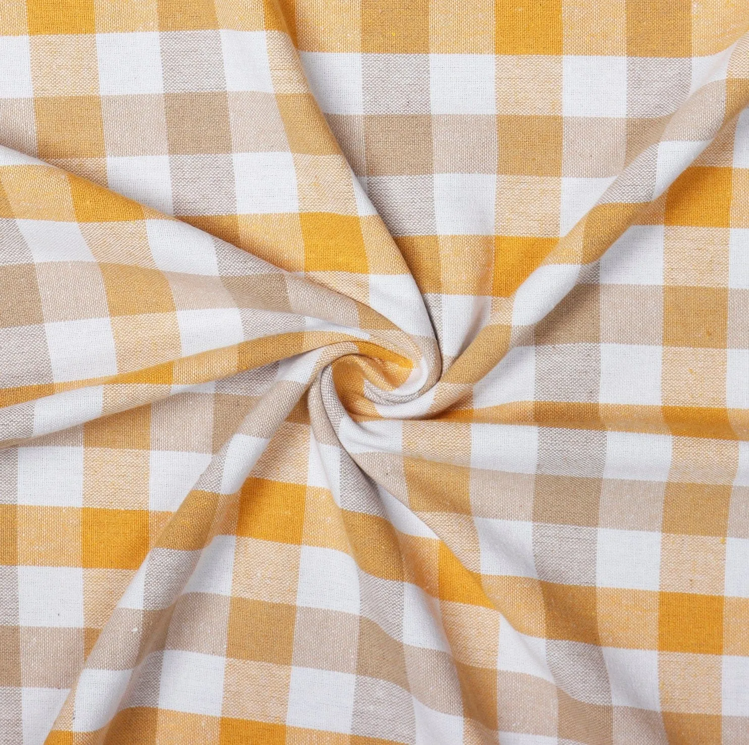 Cotton Checkered Bedsheet with Pillow Covers (Yellow, Beige) - available sizes, Single, Double/Queen, King and Super King