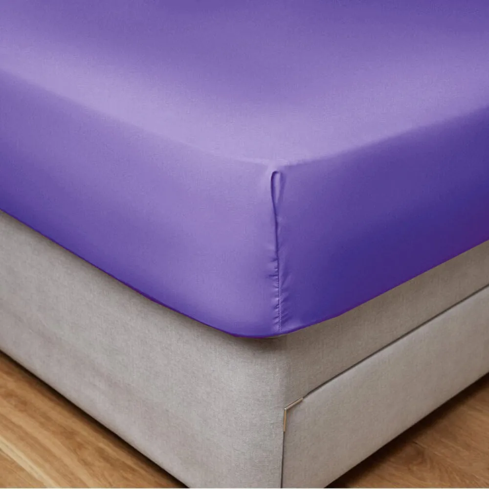 Cotton Home 100% Cotton Satin 300TC 3-piece Fitted Sheet Purple