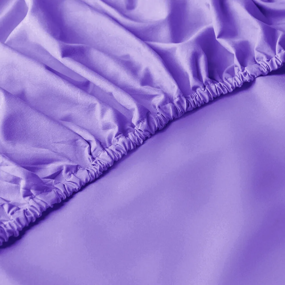 Cotton Home 100% Cotton Satin 300TC 3-piece Fitted Sheet Purple