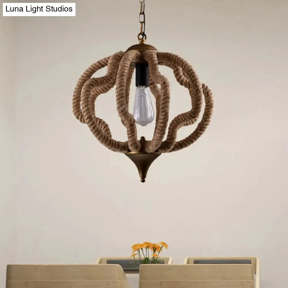 Country Style Black Metal Hanging Ceiling Light with Caged Bulb and Globe/Square Shade – Rope Pendant