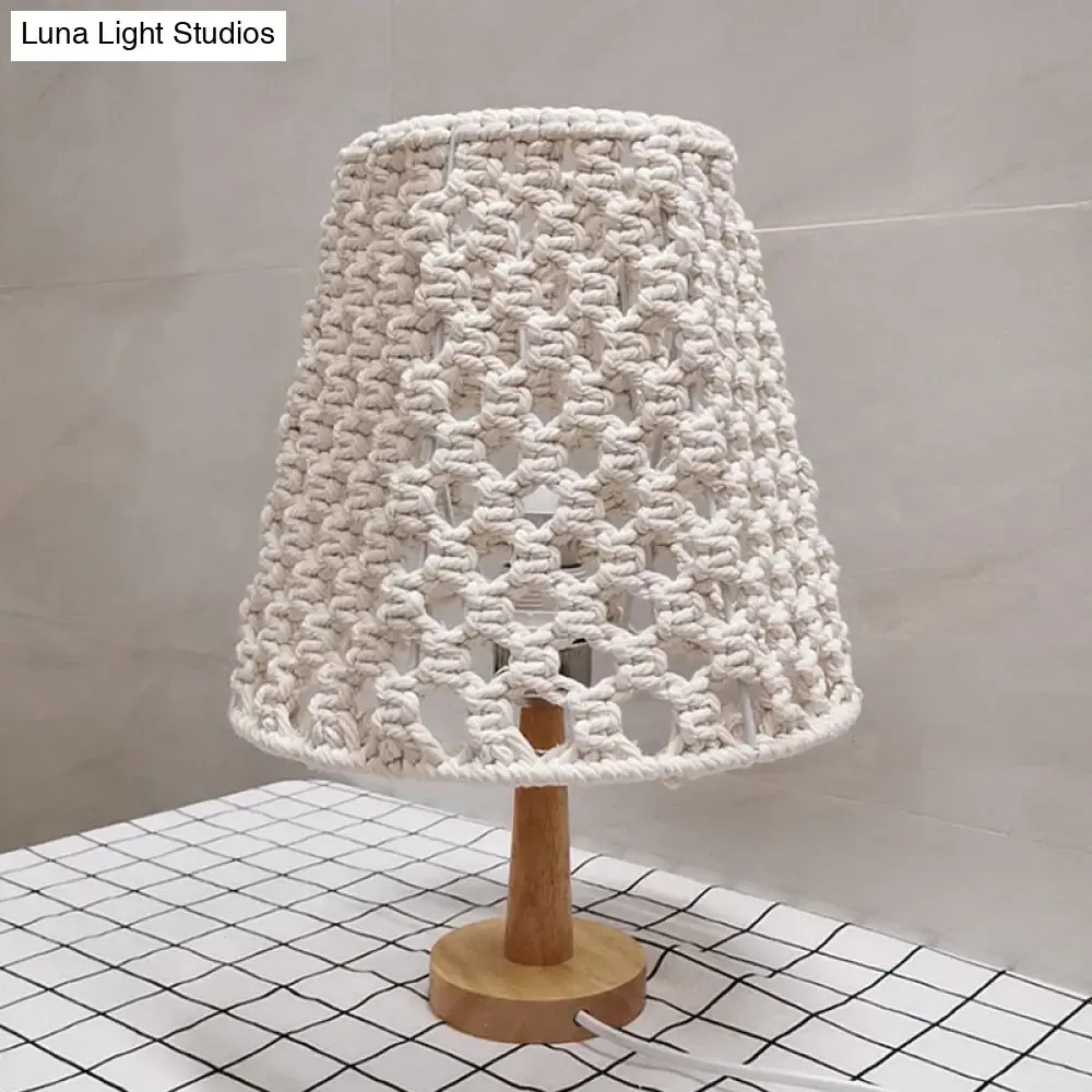 Countryside Rope Nightstand Lamp with Handmade Cone Shade