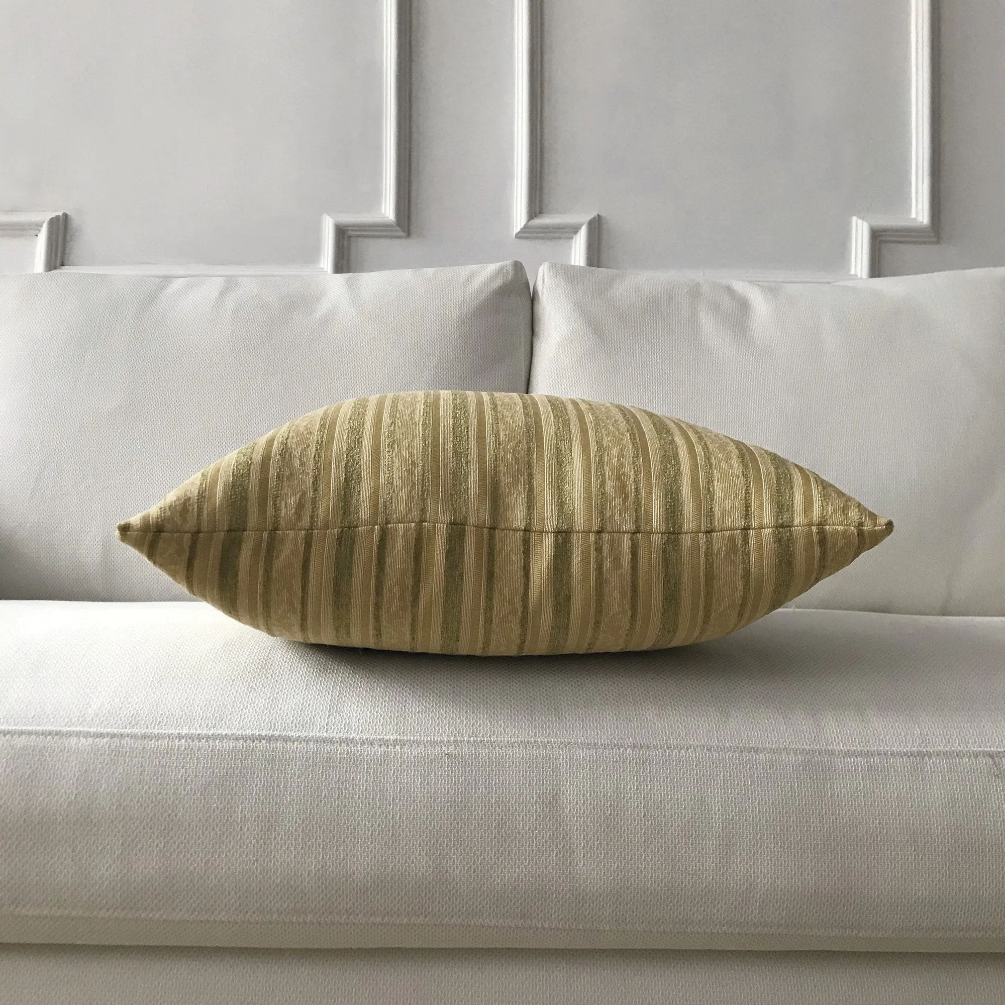 Cream and Sage Woven Striped Decorative Pillow Cover