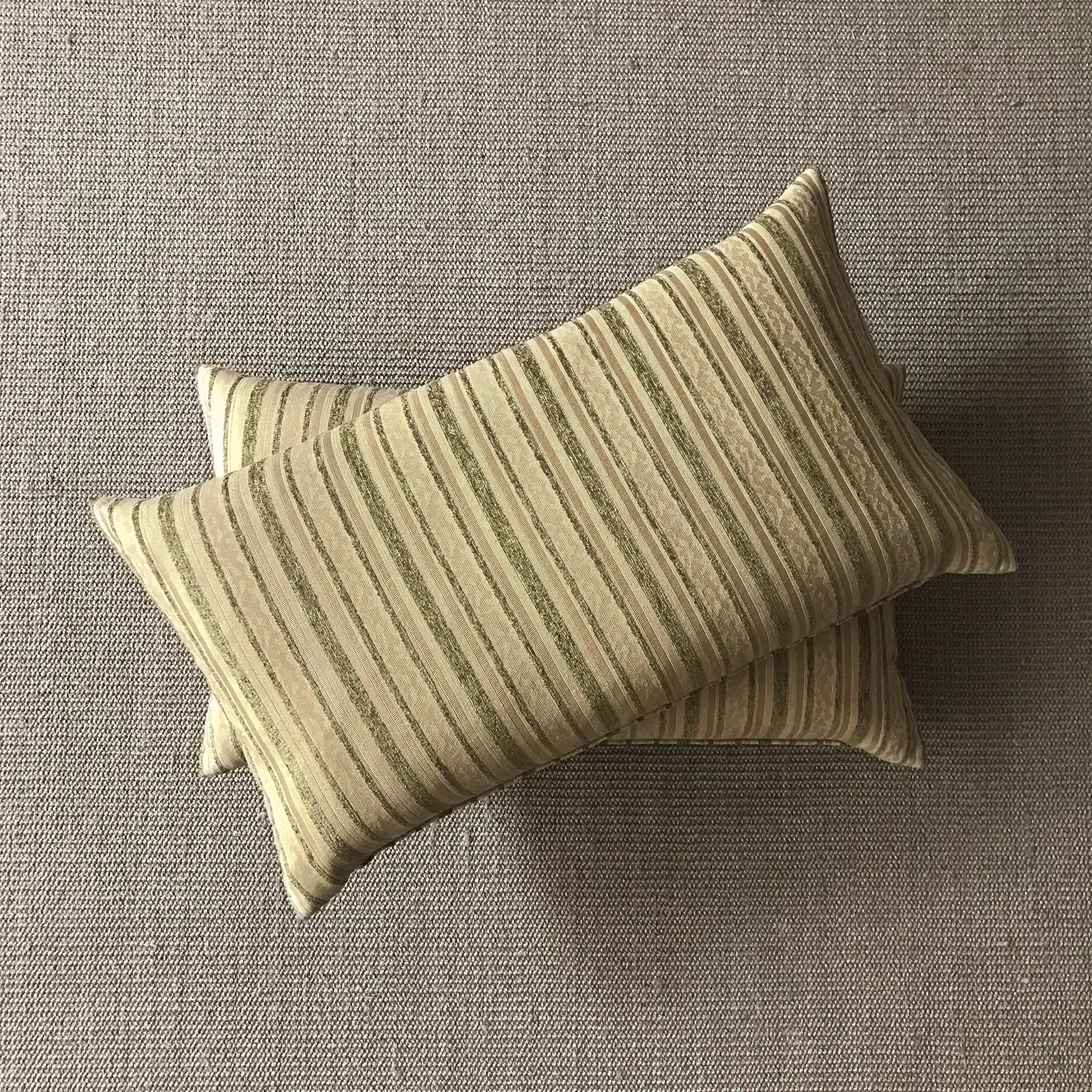 Cream and Sage Woven Striped Decorative Pillow Cover