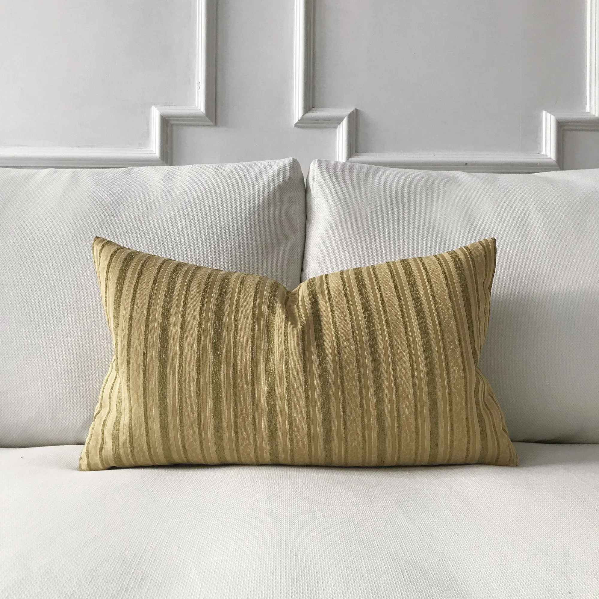 Cream and Sage Woven Striped Decorative Pillow Cover