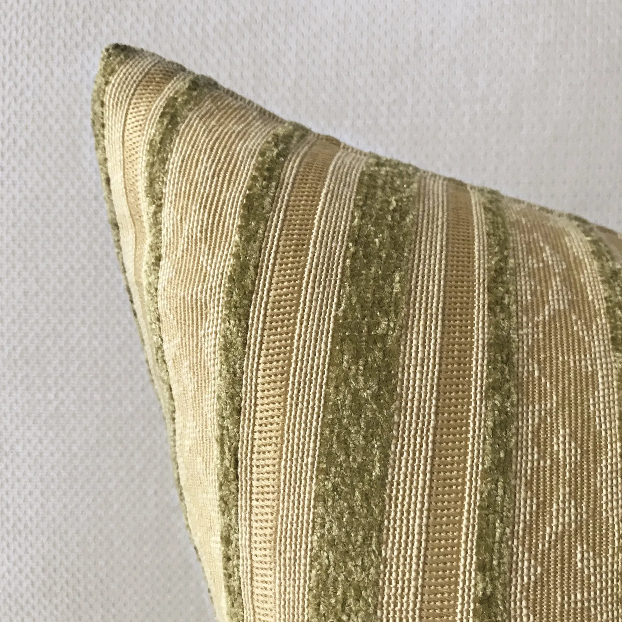 Cream and Sage Woven Striped Decorative Pillow Cover